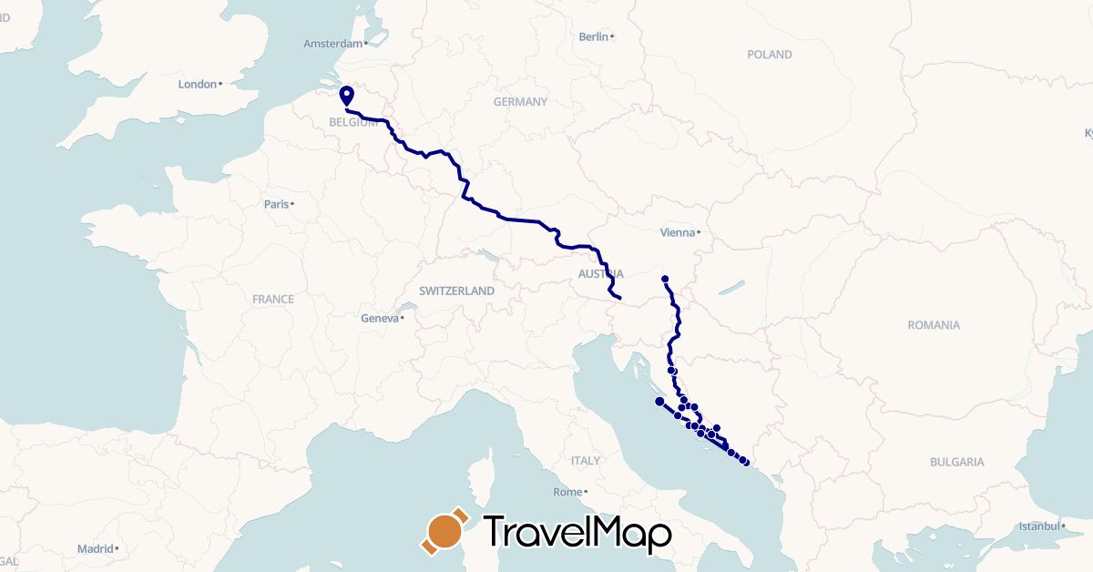 TravelMap itinerary: driving in Austria, Belgium, Croatia (Europe)
